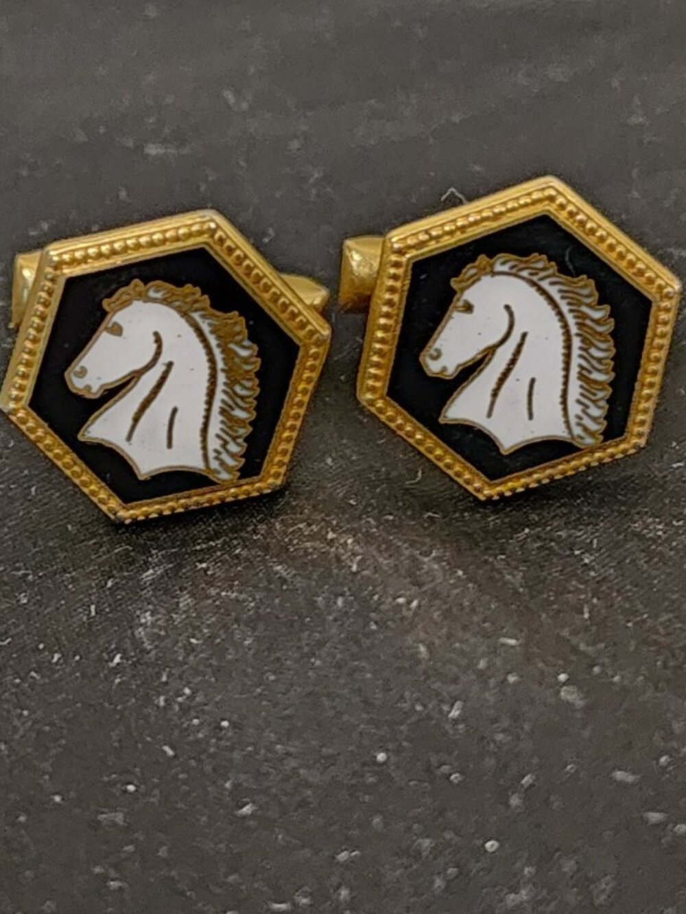 Vintage Gold Tone Horse Head Cufflinks - Swank with Patent Number - Picture 1 of 5